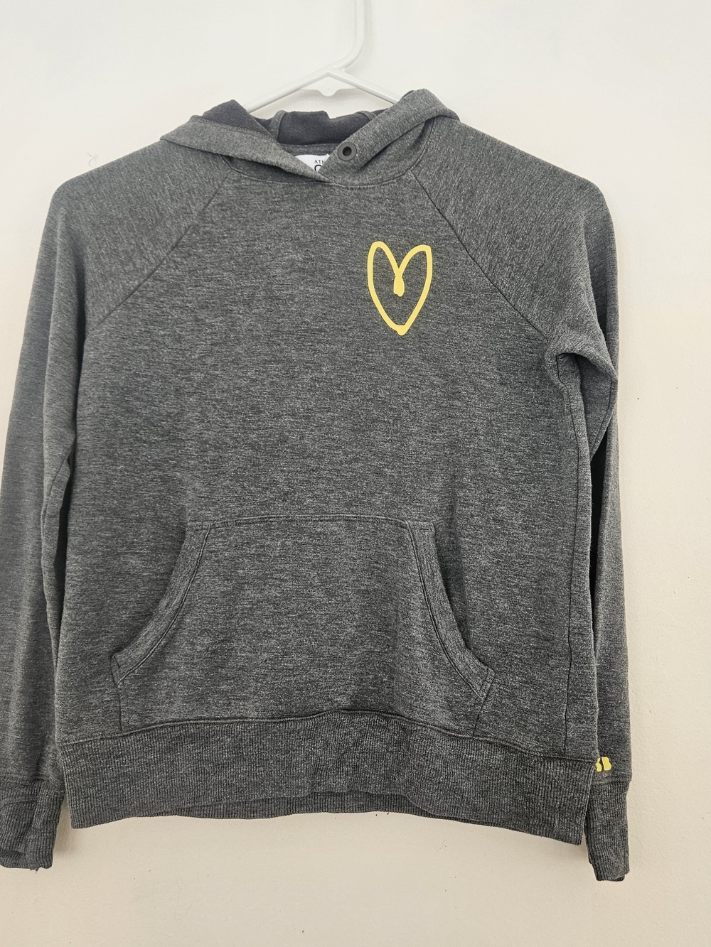 Athleta Girl x Simone Biles Hoodie Size M 8-10 Gray Yellow Heart Sleeve Logo